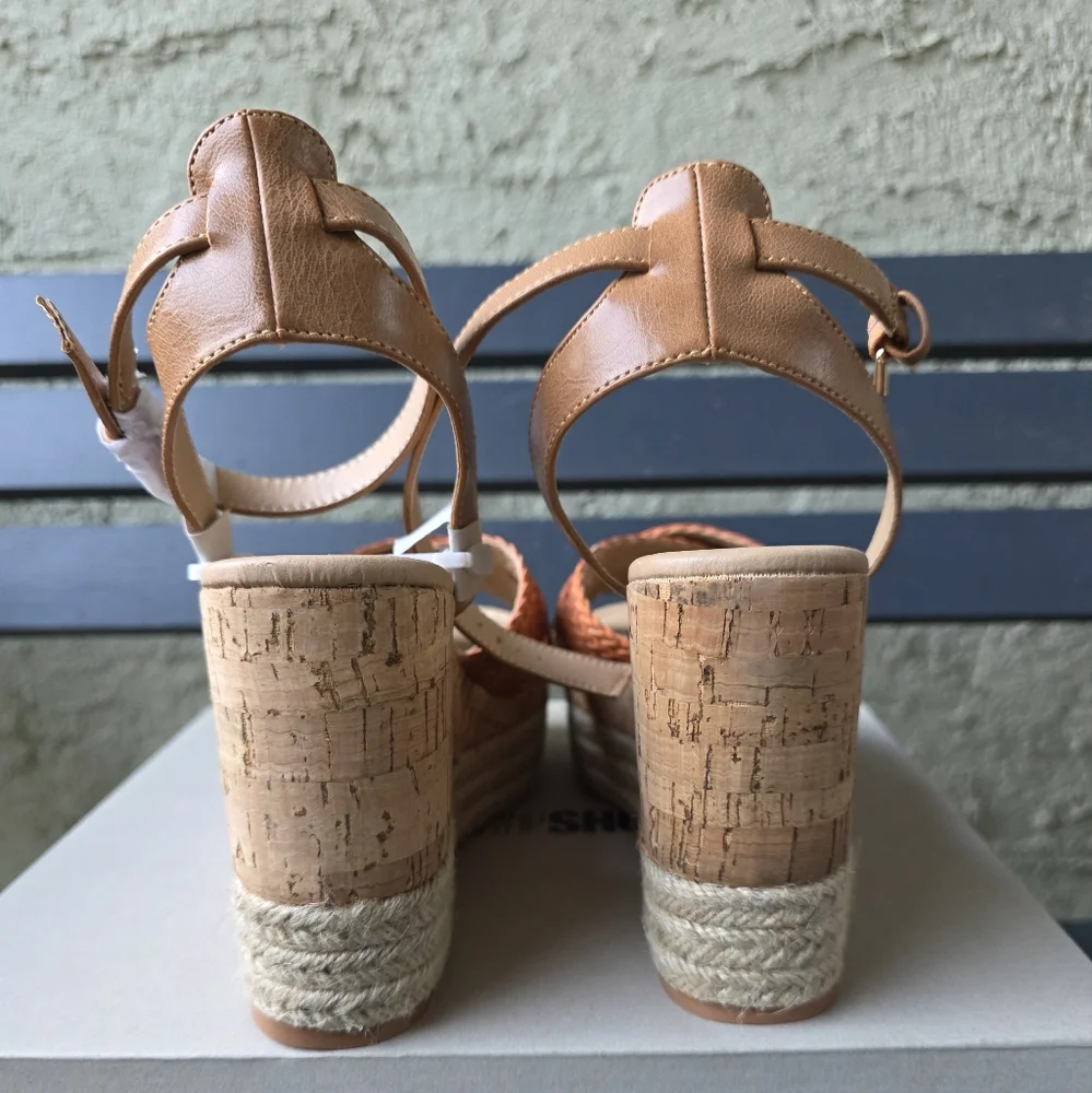 JANE AND THE SHOE Women's Lily Cork Caged Pumps Espadrilles Heels Sz‎ 8